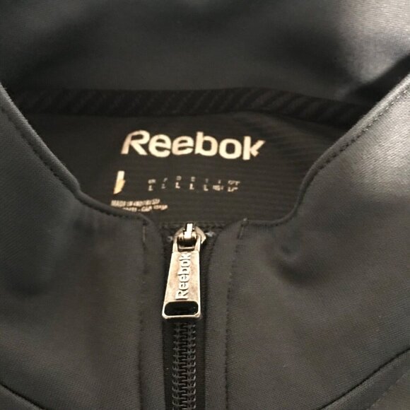 Reebok Jacket Men L Charcoal Full Zip Play Dry Pockets Polyester Lightweight - Picture 3 of 10